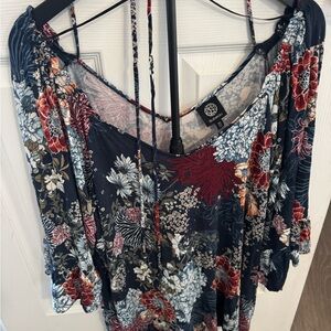 Bobeau Navy Floral Blouse